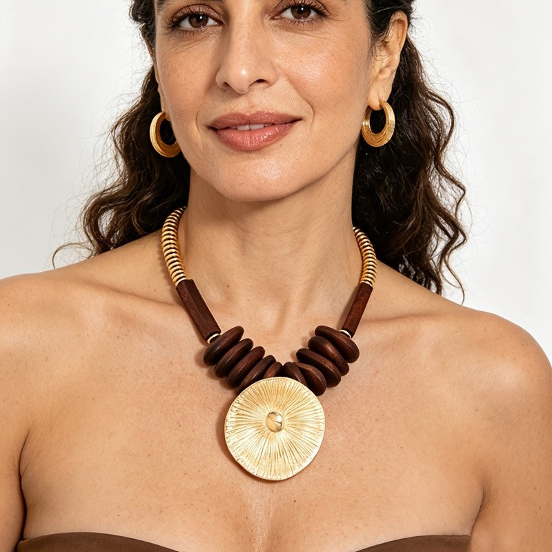 Boho Wooden Bead Statement Necklace