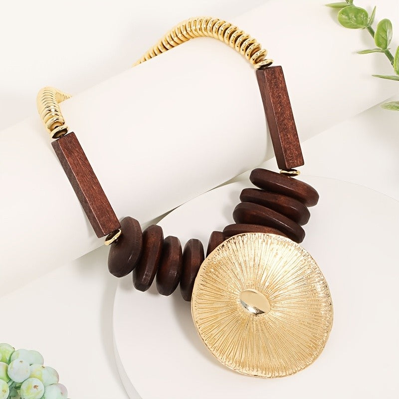 Boho Wooden Bead Statement Necklace