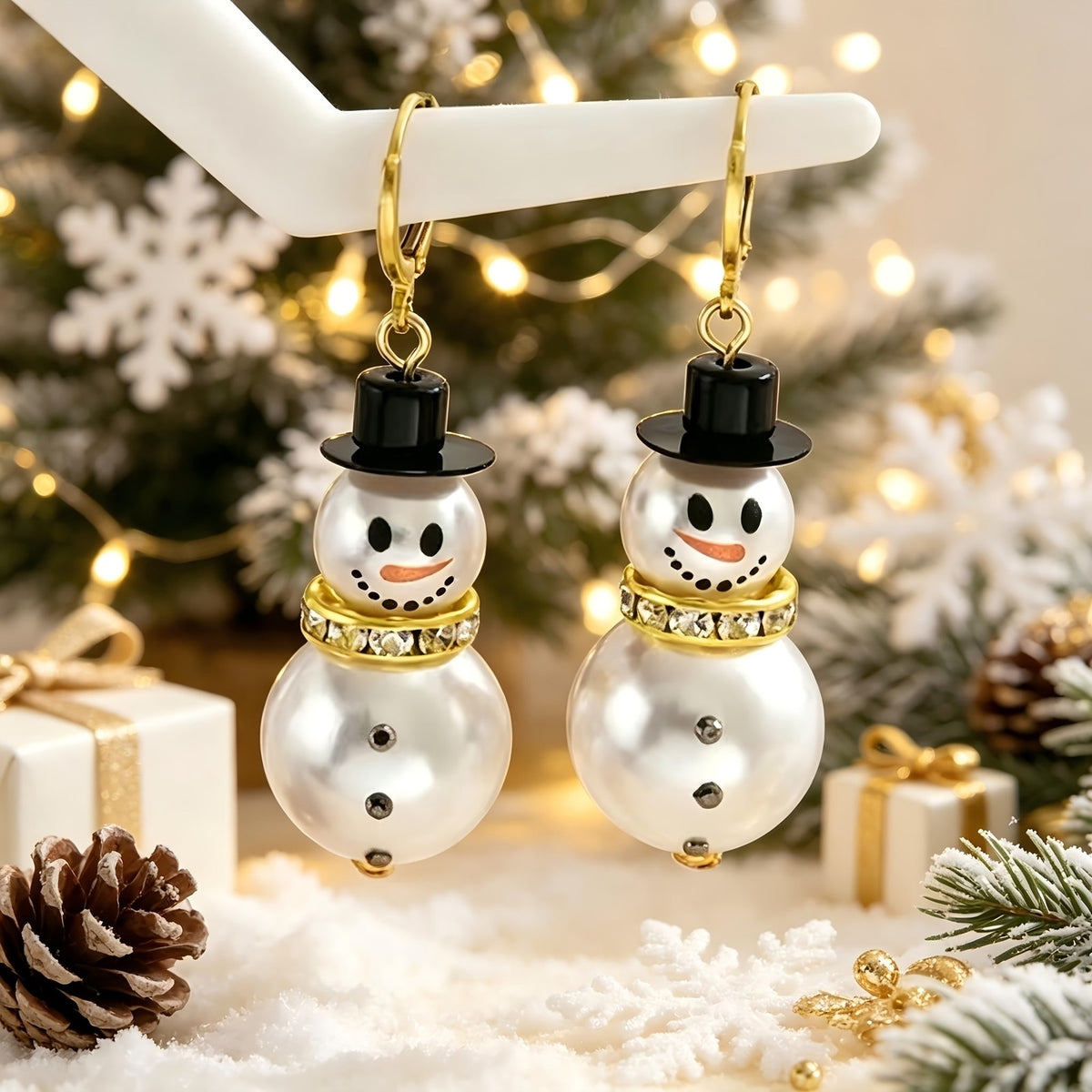 Cute Snowman Pearl Drop Earrings