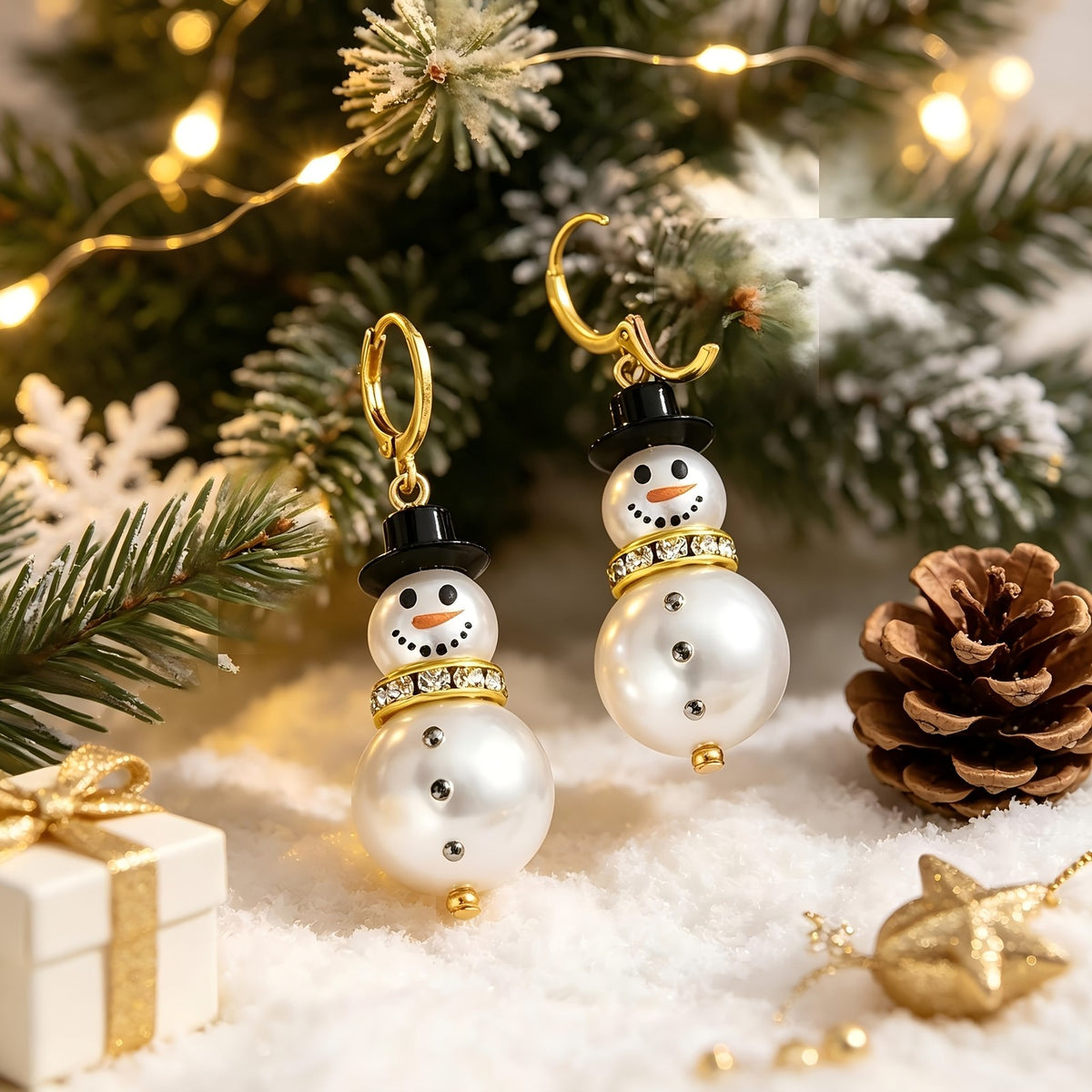 Cute Snowman Pearl Drop Earrings