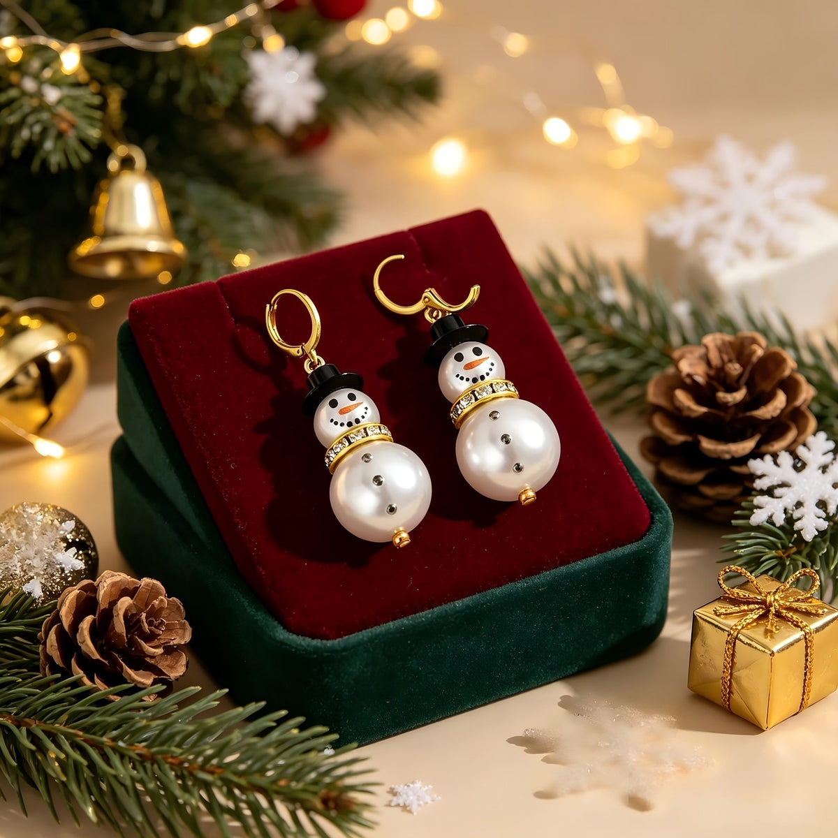 Cute Snowman Pearl Drop Earrings