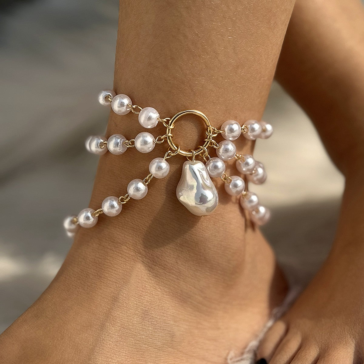 Boho Multi-Strand Irregular Pearl Anklet