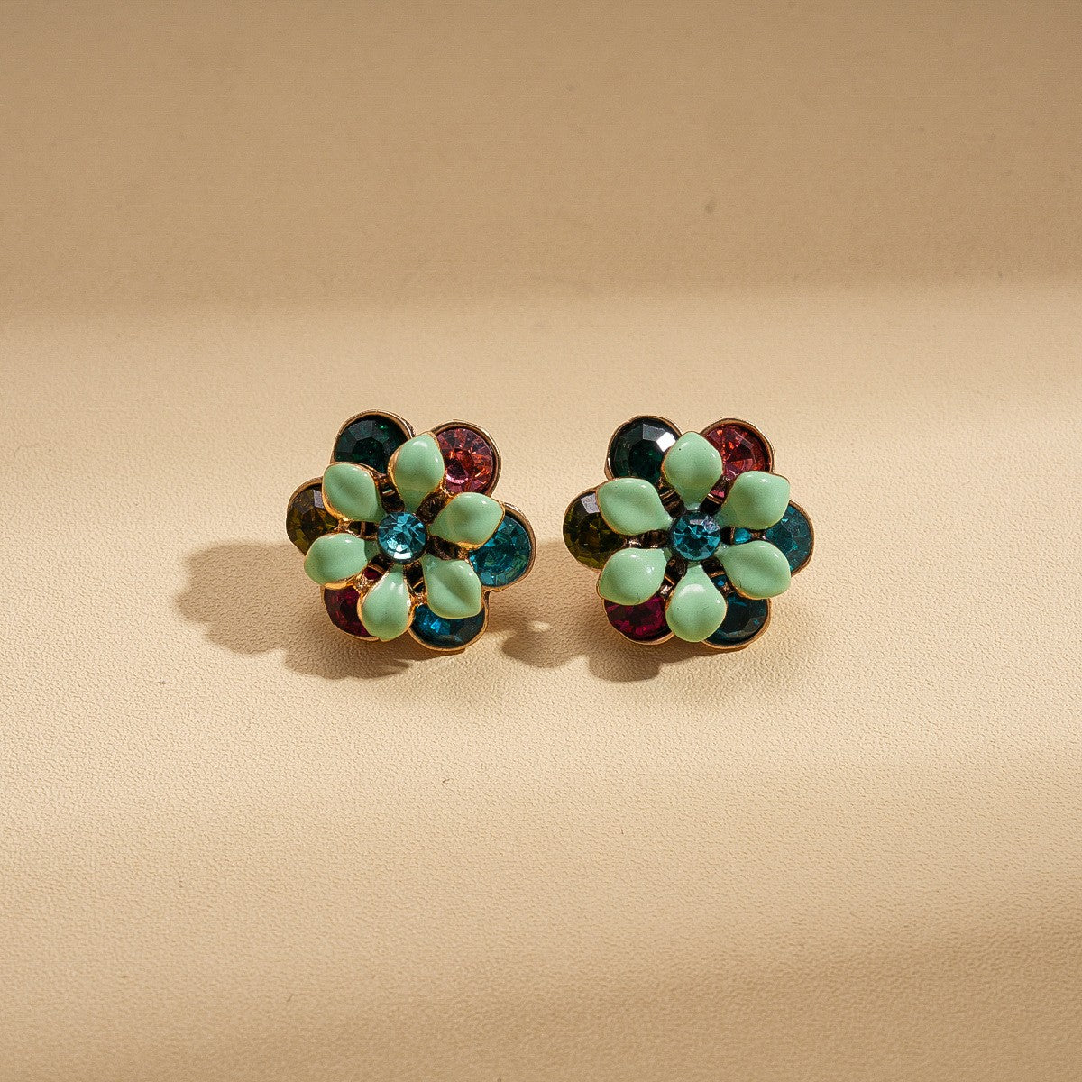 18k Vintage Enamel Flower Necklace, Bracelet & Earring Set