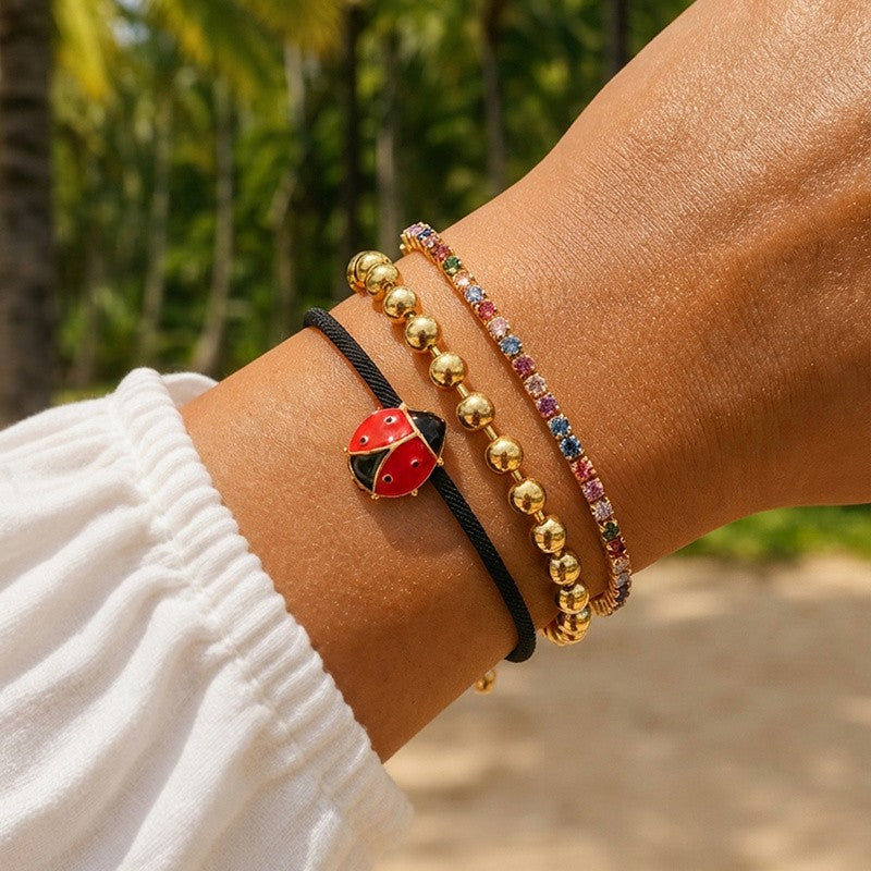 18k Dainty Zirconia & Bead Bracelet Set
