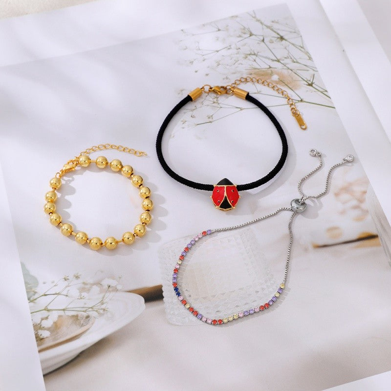 18k Dainty Zirconia & Bead Bracelet Set