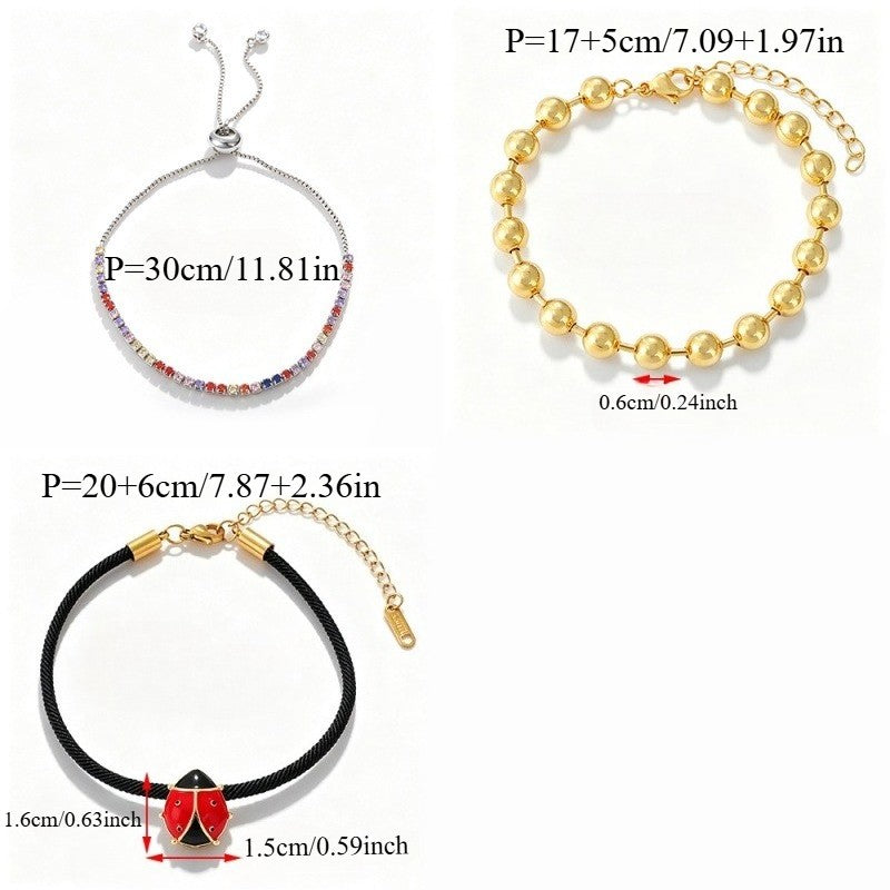 18k Dainty Zirconia & Bead Bracelet Set