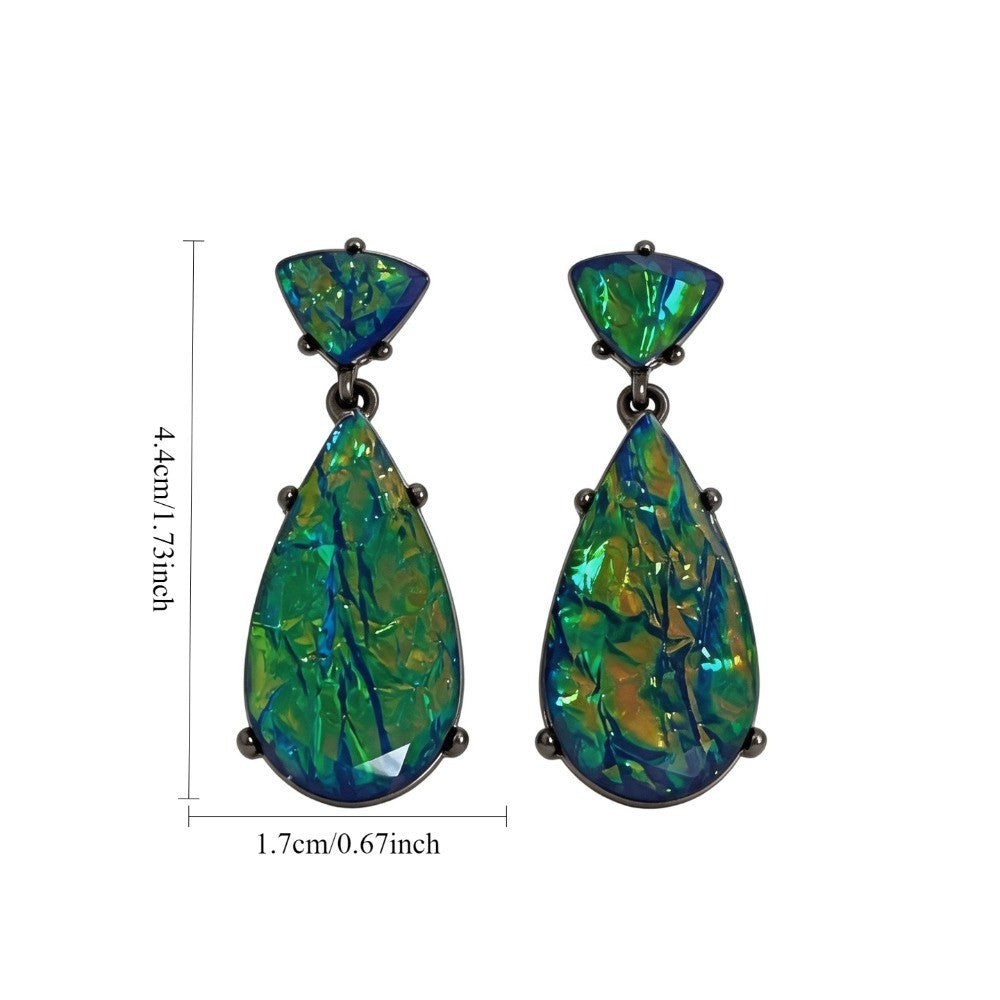 Elegant Iridescent Green Resin Teardrop Earrings
