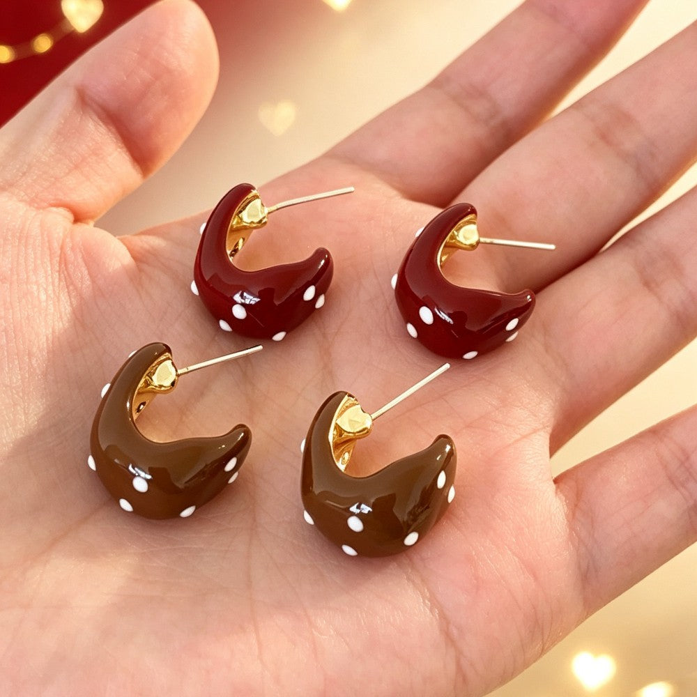Classy Red Polka Dot Bean Earrings