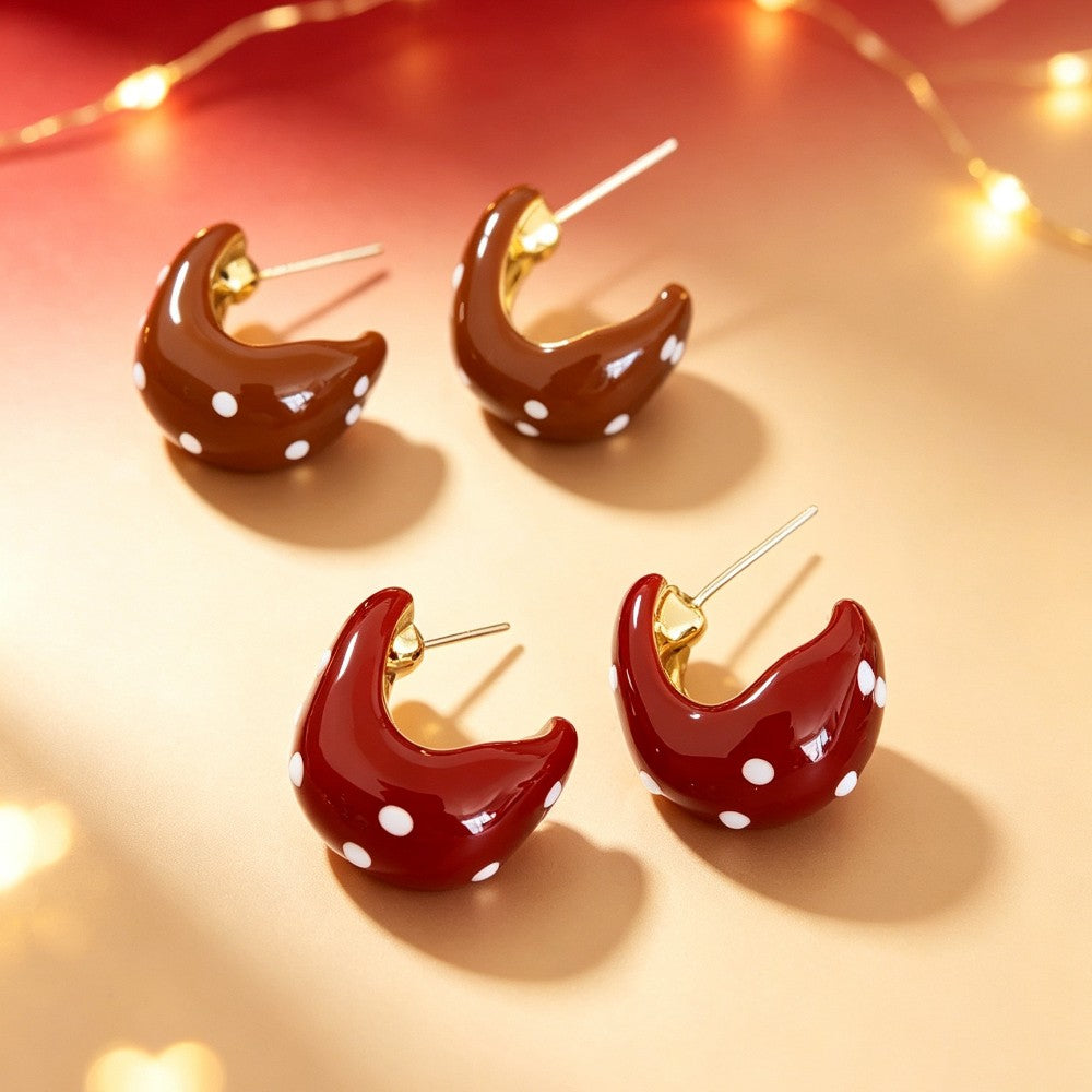 Classy Red Polka Dot Bean Earrings