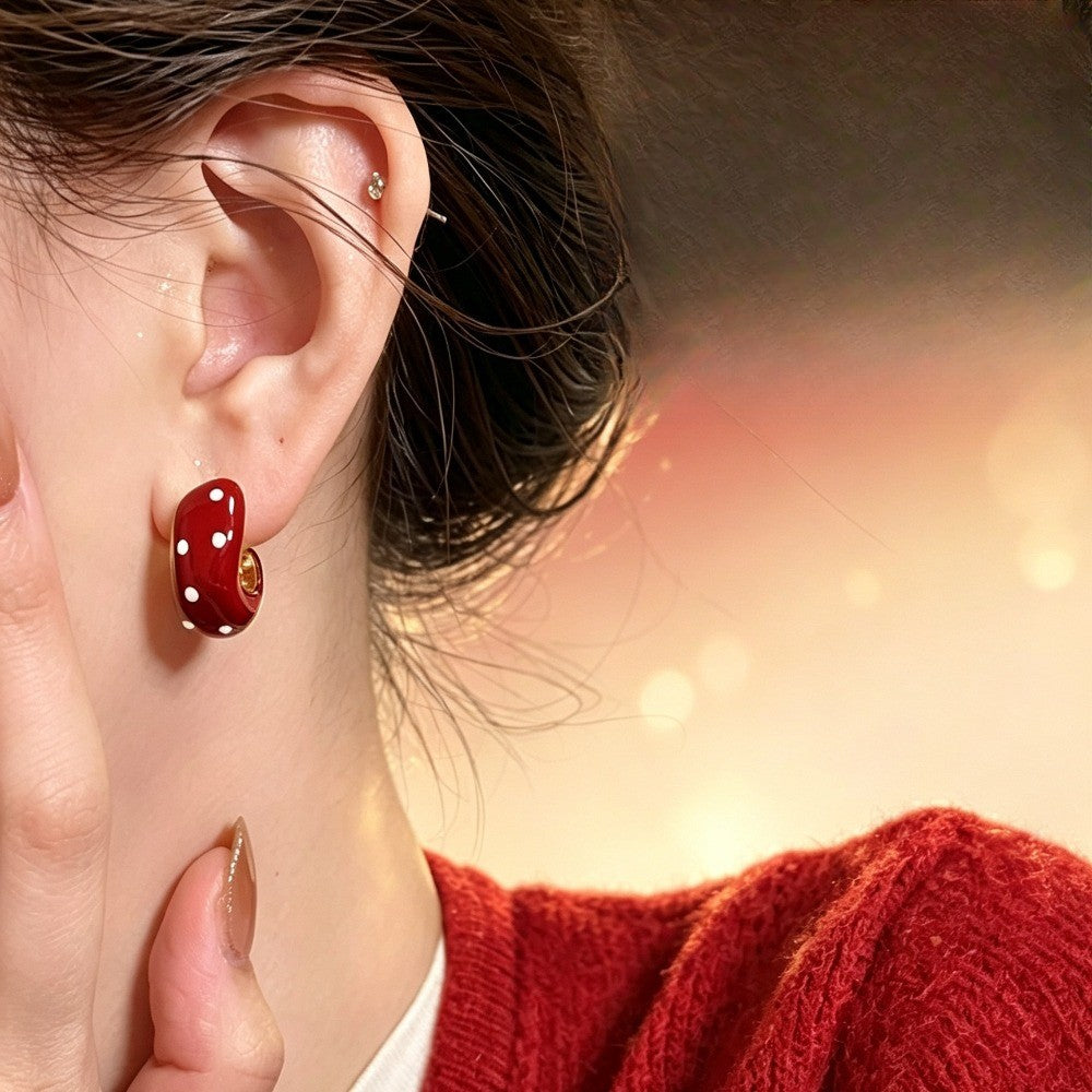 Classy Red Polka Dot Bean Earrings