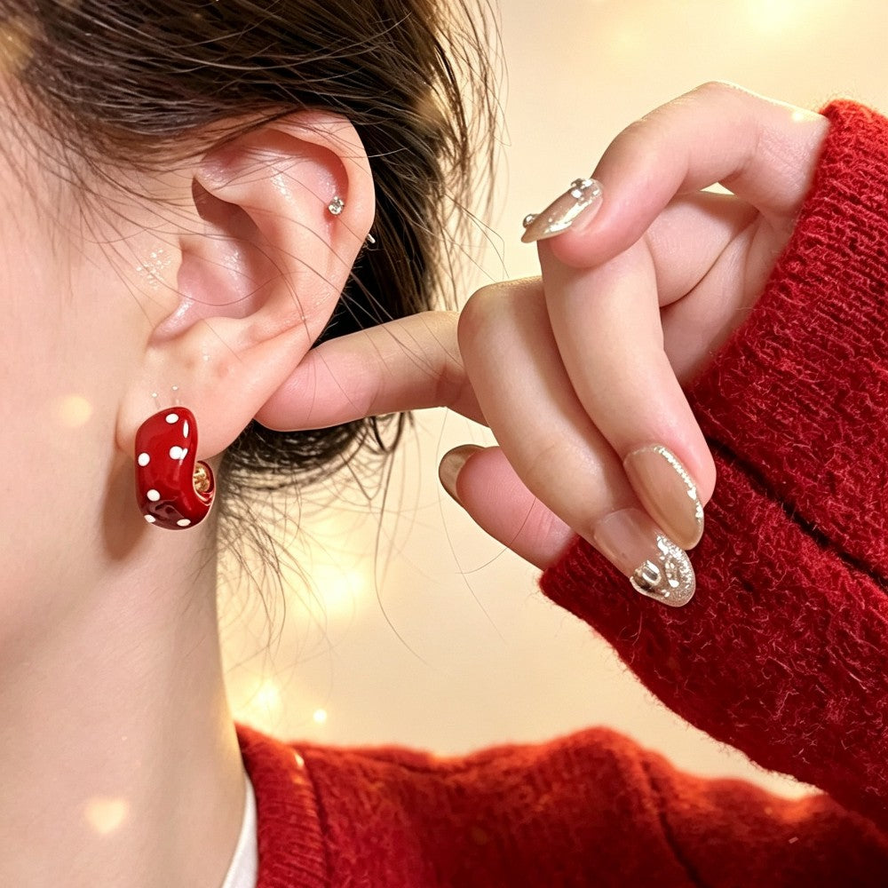 Classy Red Polka Dot Bean Earrings