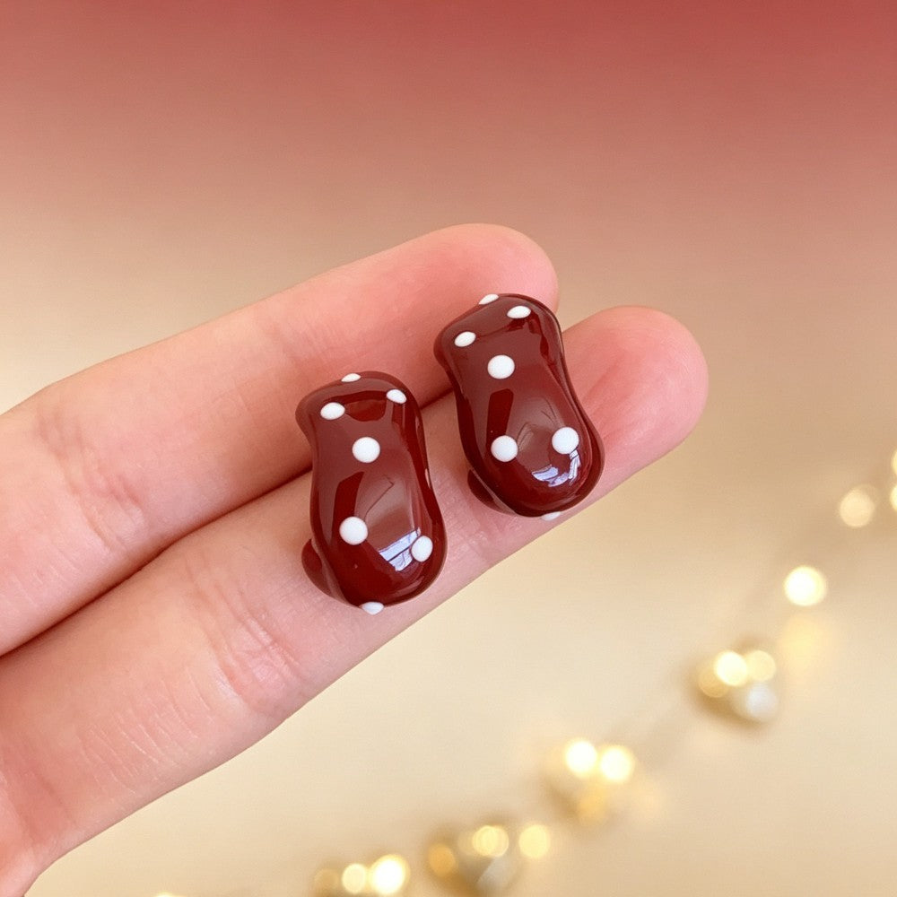 Classy Red Polka Dot Bean Earrings