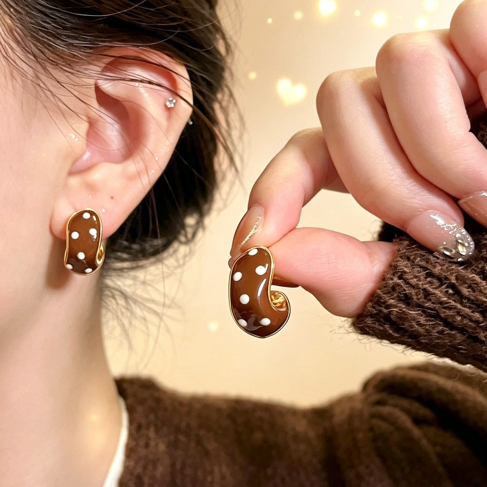 Classy Red Polka Dot Bean Earrings