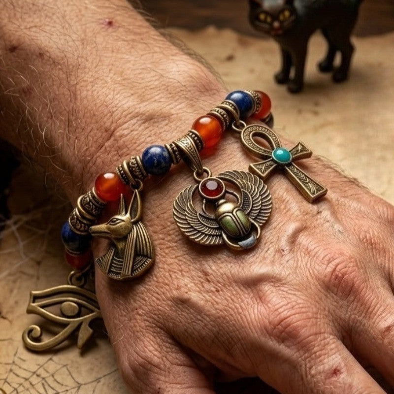 Vintage Egyptian Charm Beaded Bracelet
