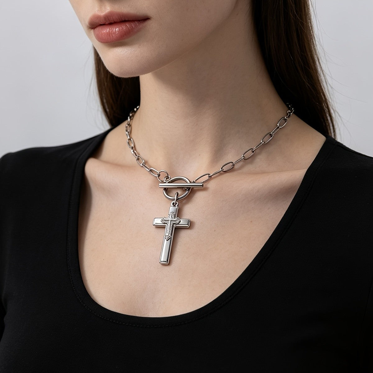 Classy Vintage Cross Toggle Necklace