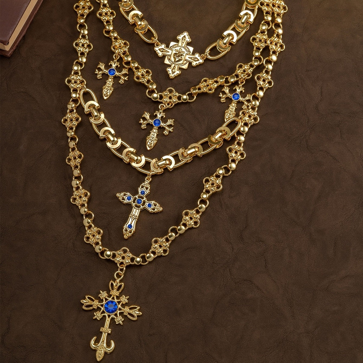 Layered Vintage Cross Necklace