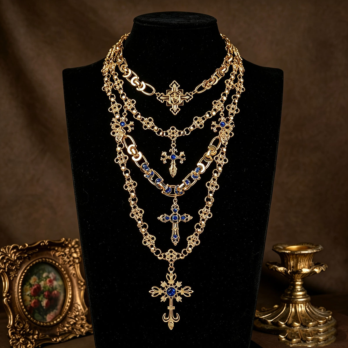 Layered Vintage Cross Necklace