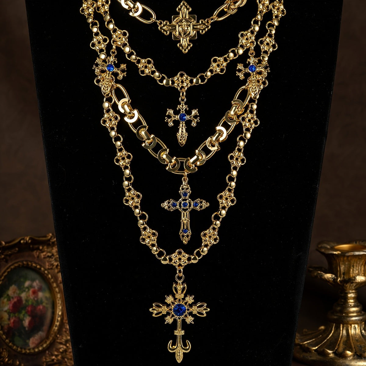 Layered Vintage Cross Necklace