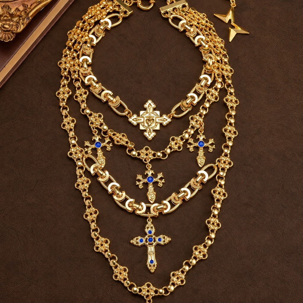 Layered Vintage Cross Necklace