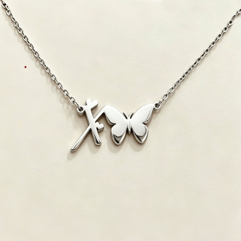 18k Dainty Butterfly Initial Necklace