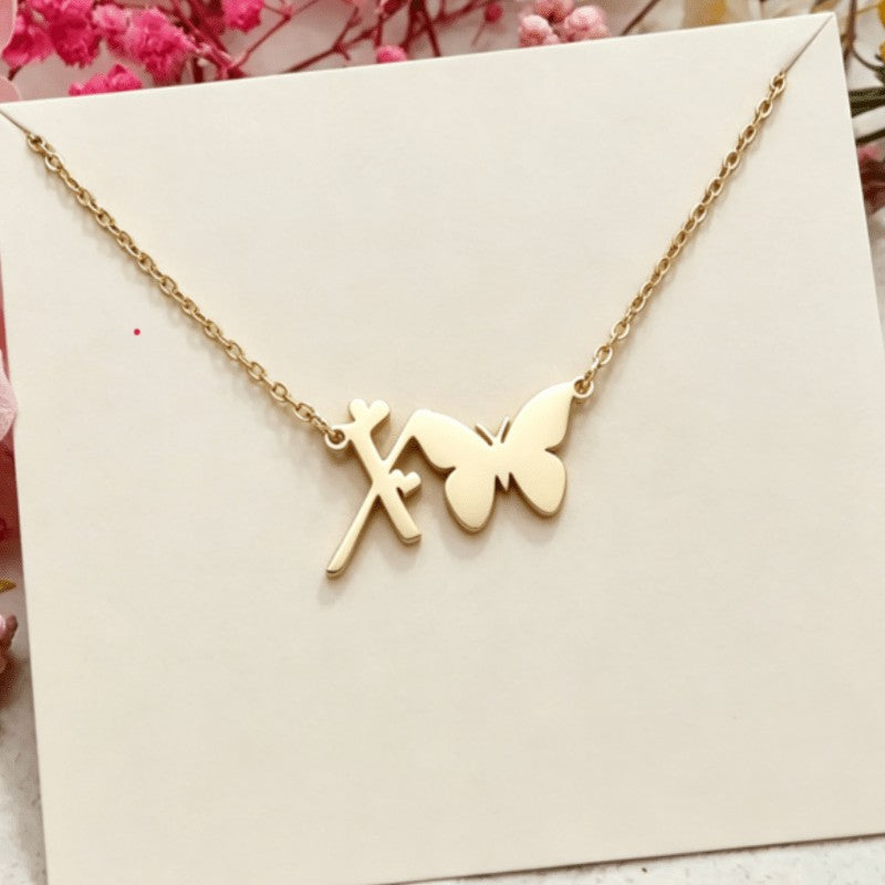 18k Dainty Butterfly Initial Necklace