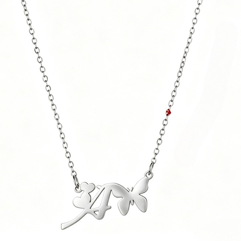 18k Dainty Butterfly Initial Necklace