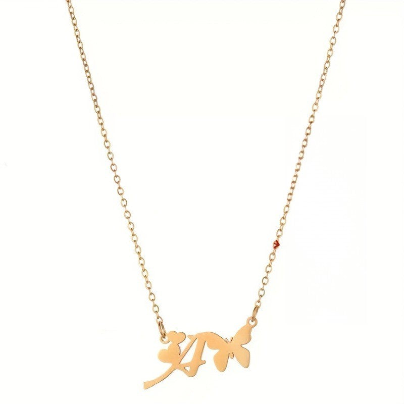 18k Dainty Butterfly Initial Necklace