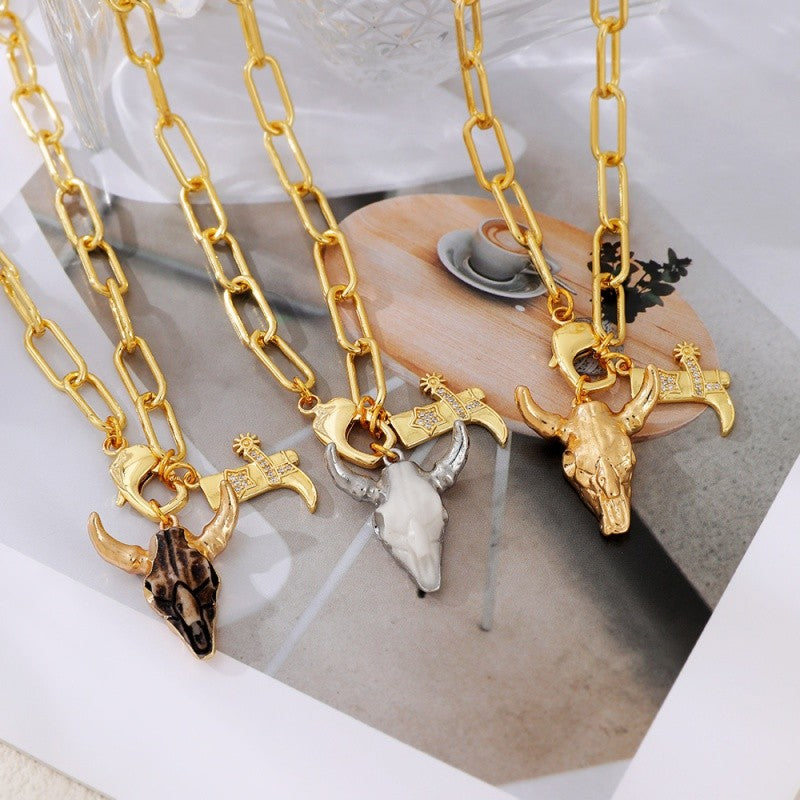 18k Boho Western Bull Skull Necklace