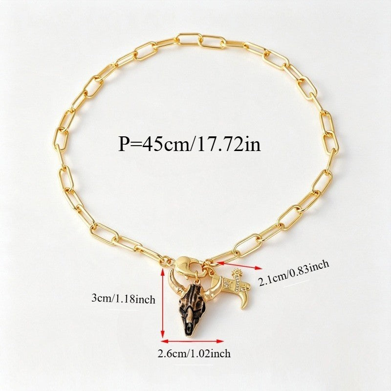 18k Boho Western Bull Skull Necklace