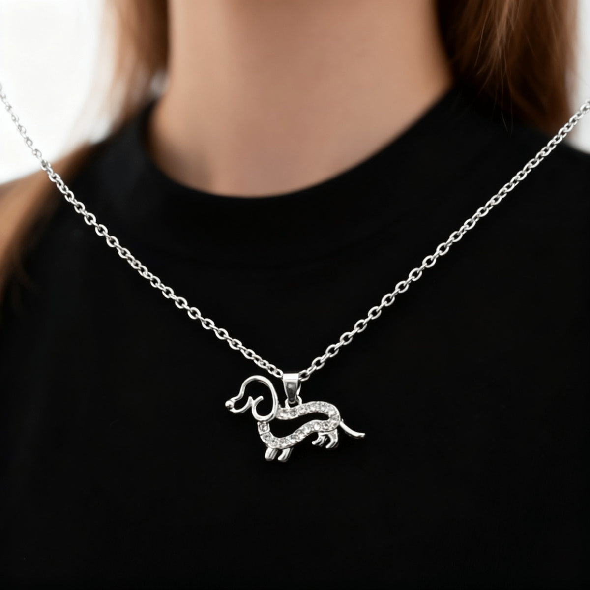 Dainty Crystal Dachshund Necklace