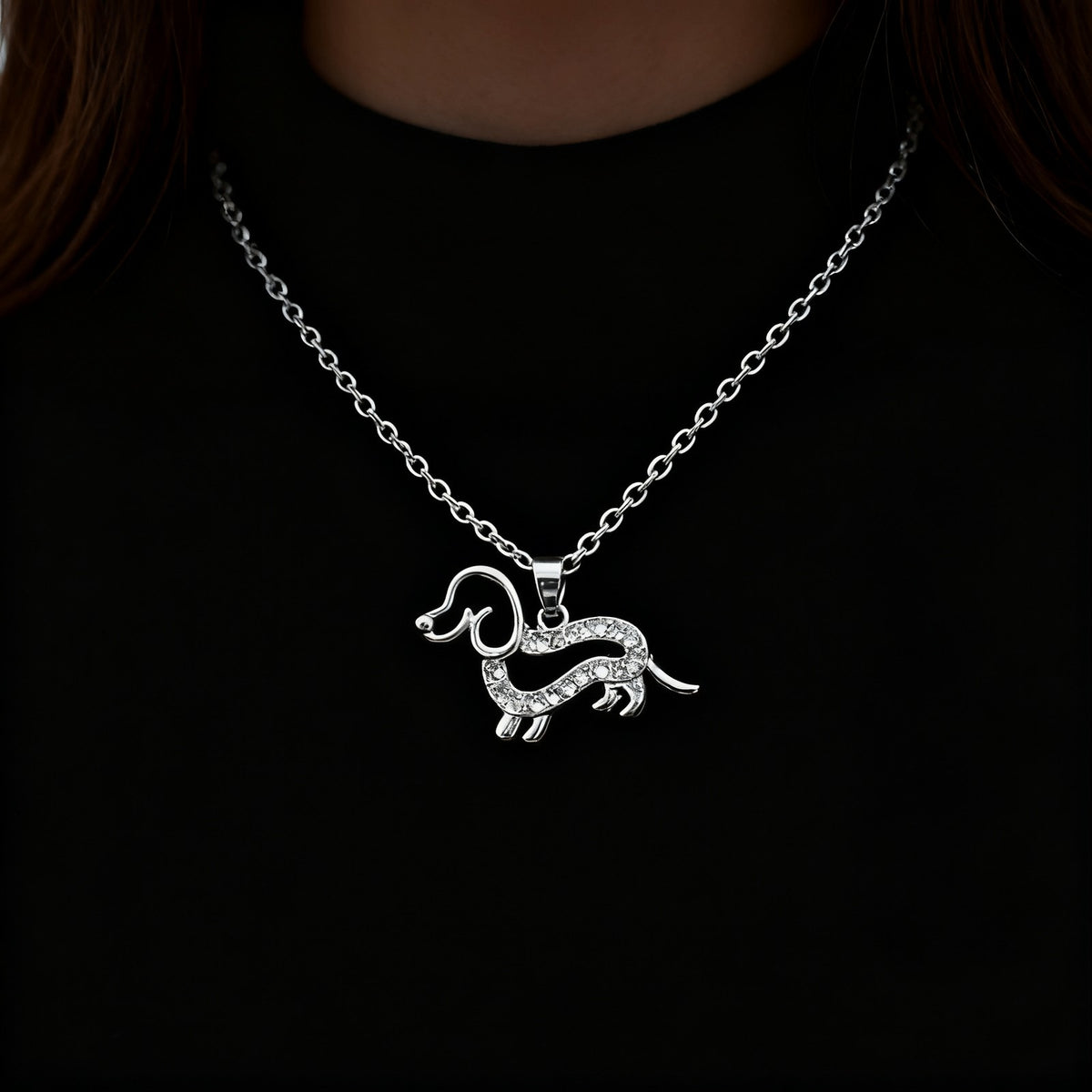 Dainty Crystal Dachshund Necklace