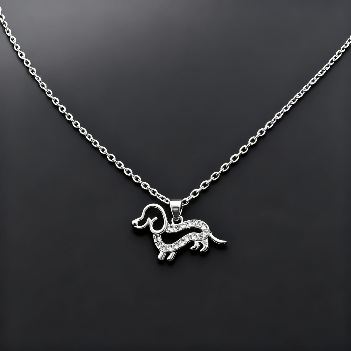 Dainty Crystal Dachshund Necklace