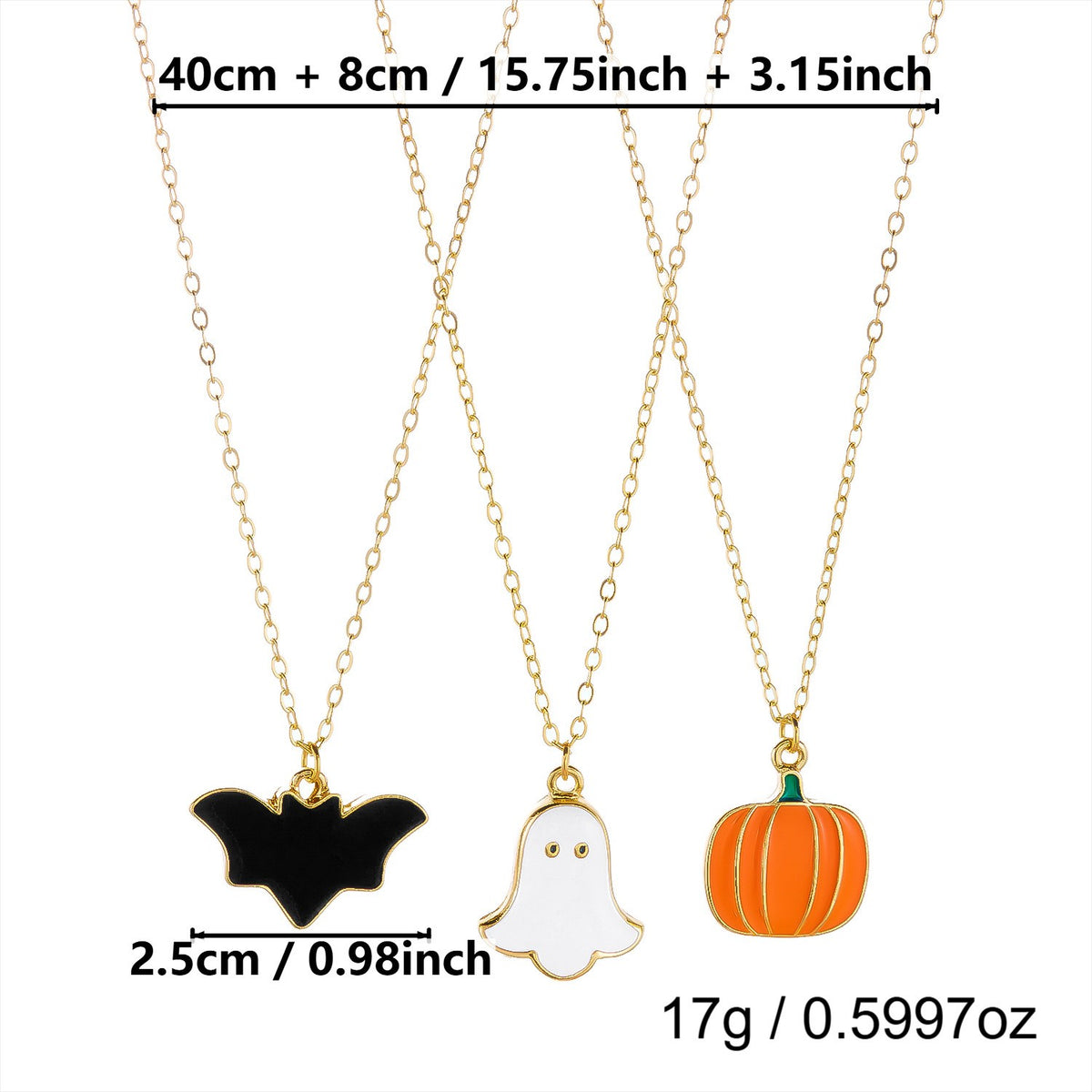 3pc Dainty Halloween Ghost Pumpkin Bat Necklace Set