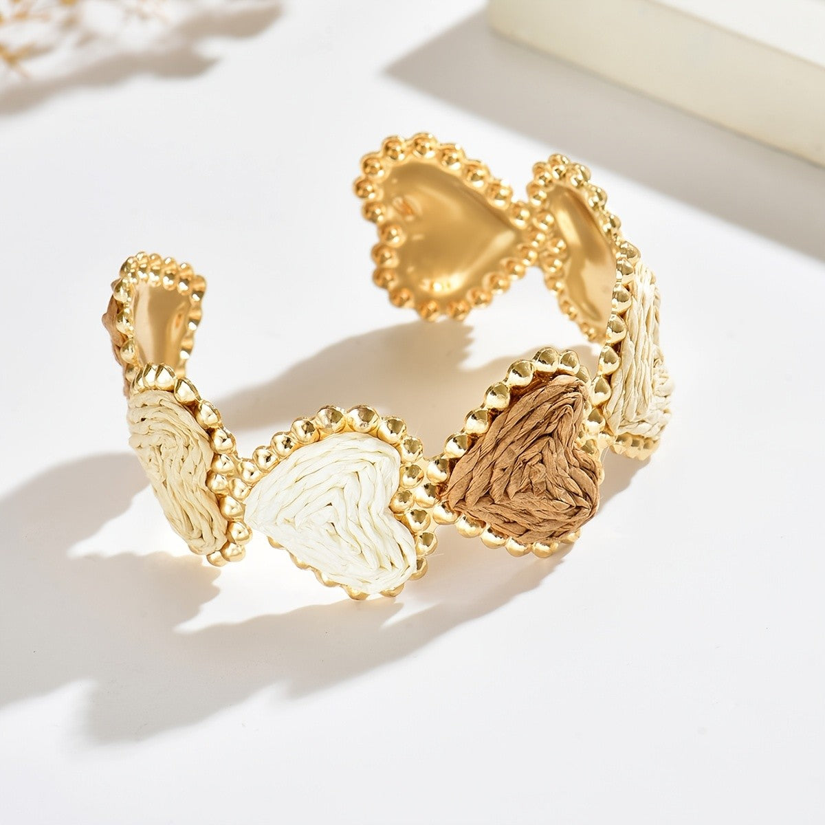 Boho Woven Heart Open Cuff Bracelet