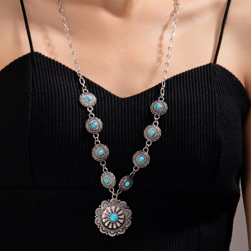 Boho Vintage Turquoise Concho Y-Necklace