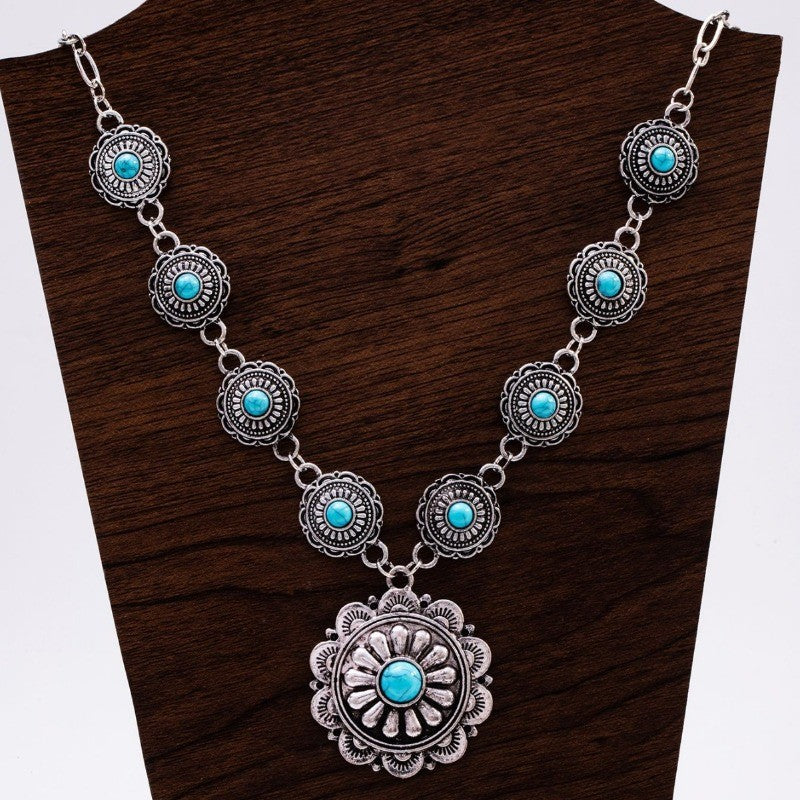 Boho Vintage Turquoise Concho Y-Necklace