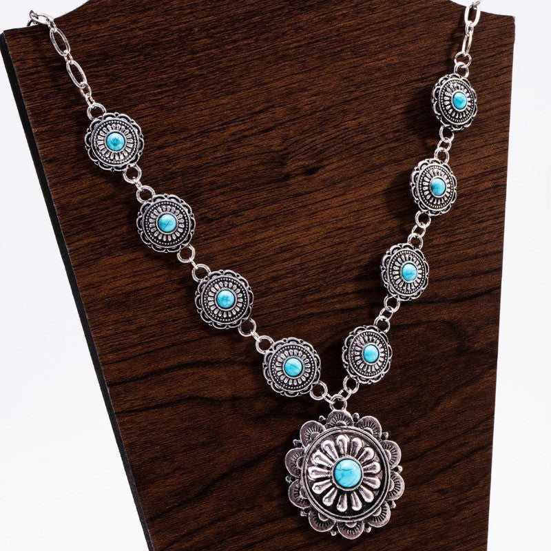 Boho Vintage Turquoise Concho Y-Necklace
