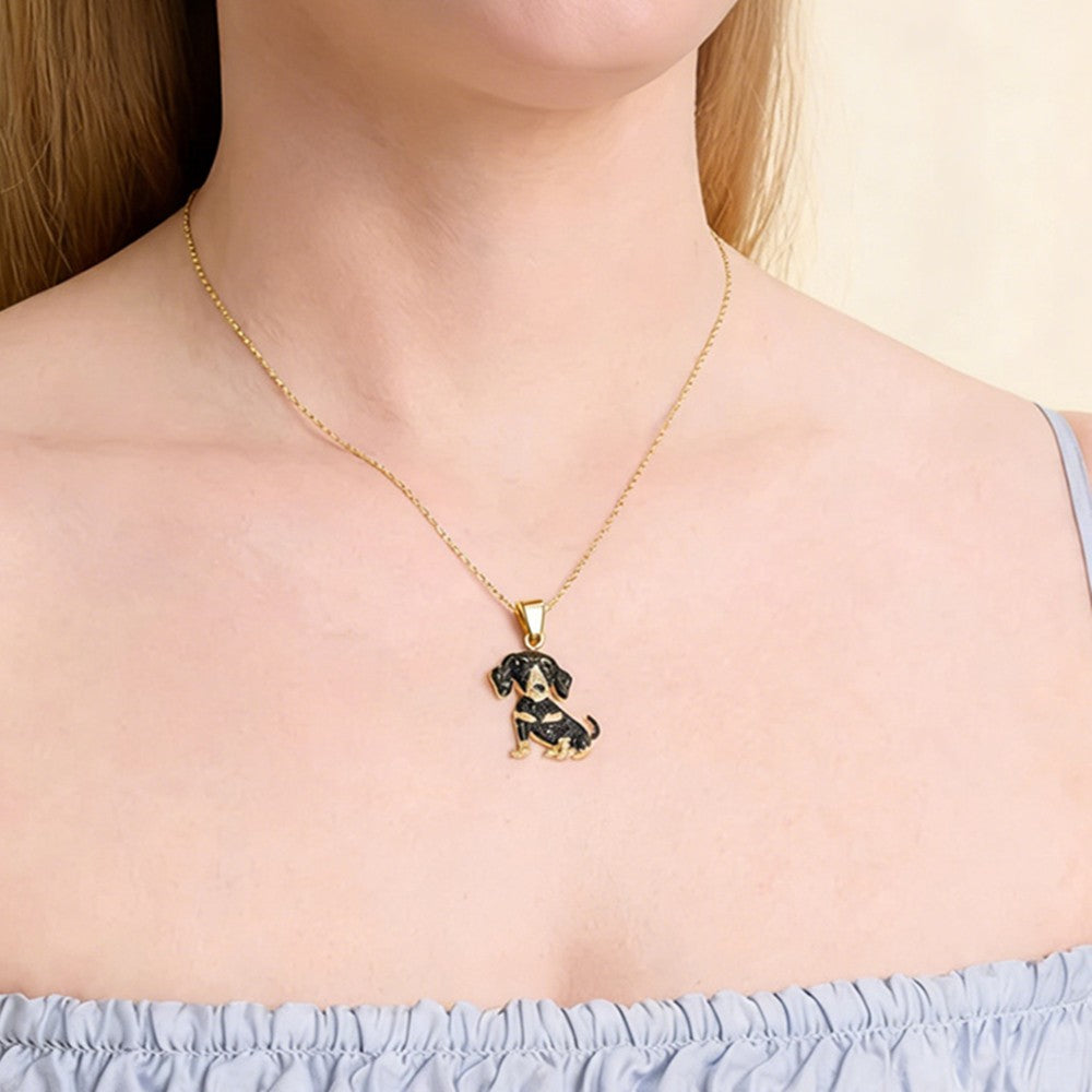 Dainty Black Zircon Dachshund Necklace