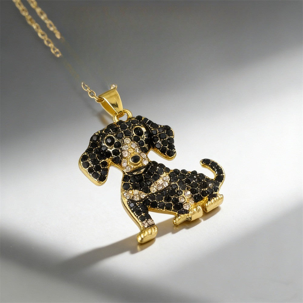 Dainty Black Zircon Dachshund Necklace