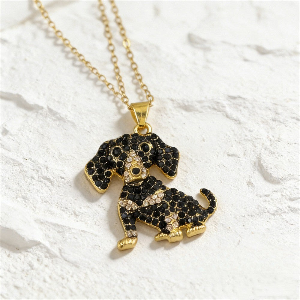 Dainty Black Zircon Dachshund Necklace