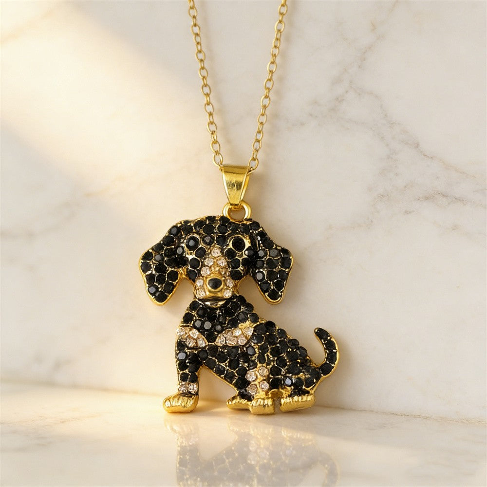 Dainty Black Zircon Dachshund Necklace