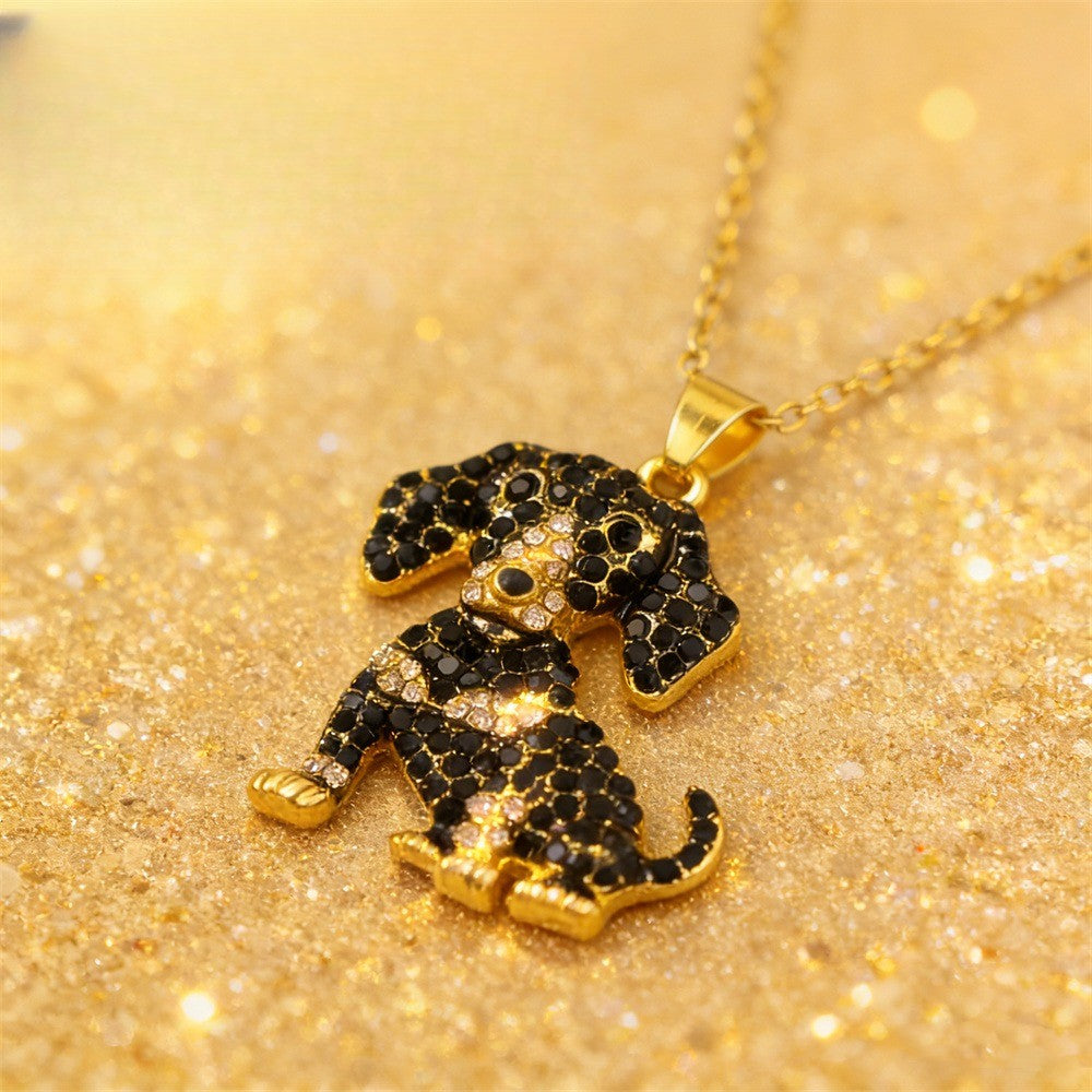 Dainty Black Zircon Dachshund Necklace