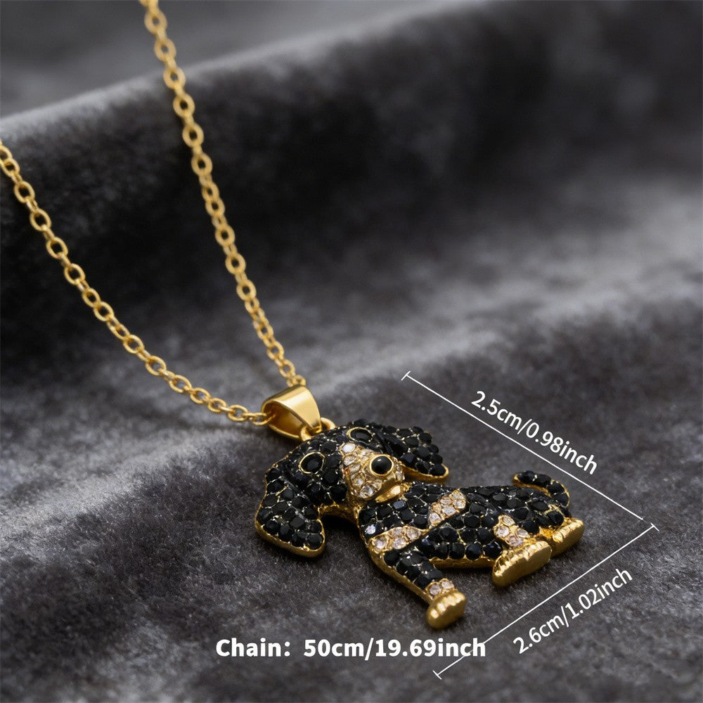 Dainty Black Zircon Dachshund Necklace
