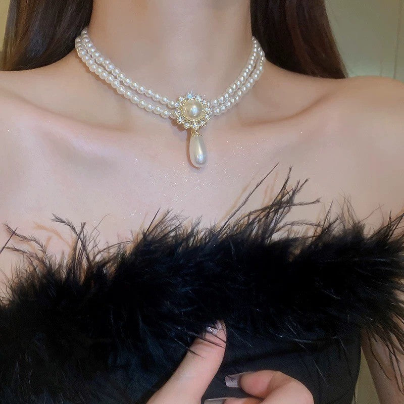 Elegant Vintage Pearl Drop Choker Necklace