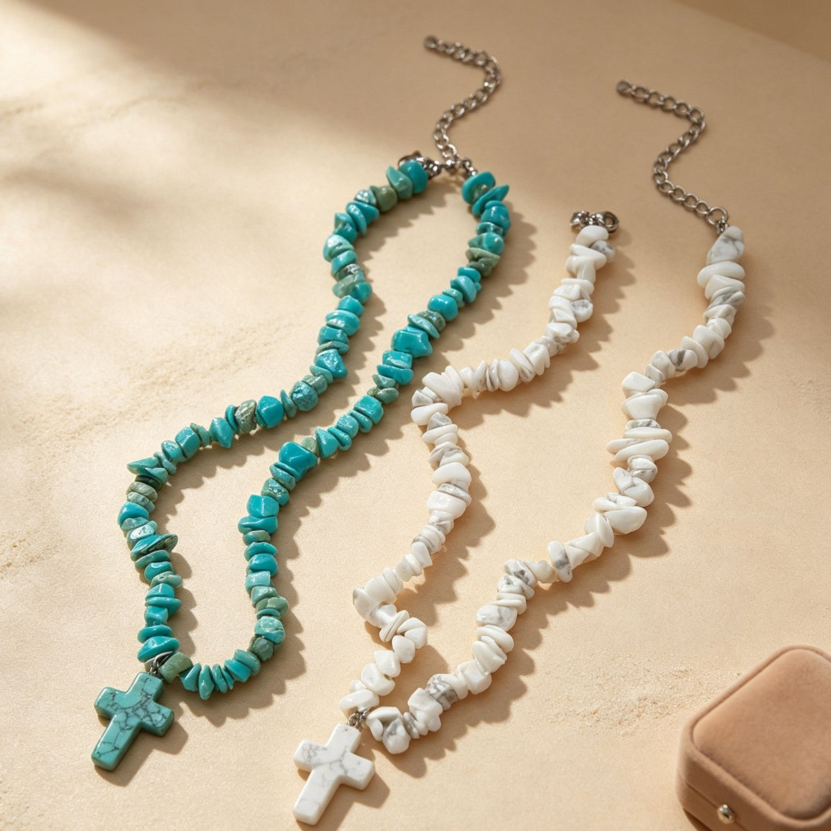 Boho Turquoise Cross Beaded Necklace