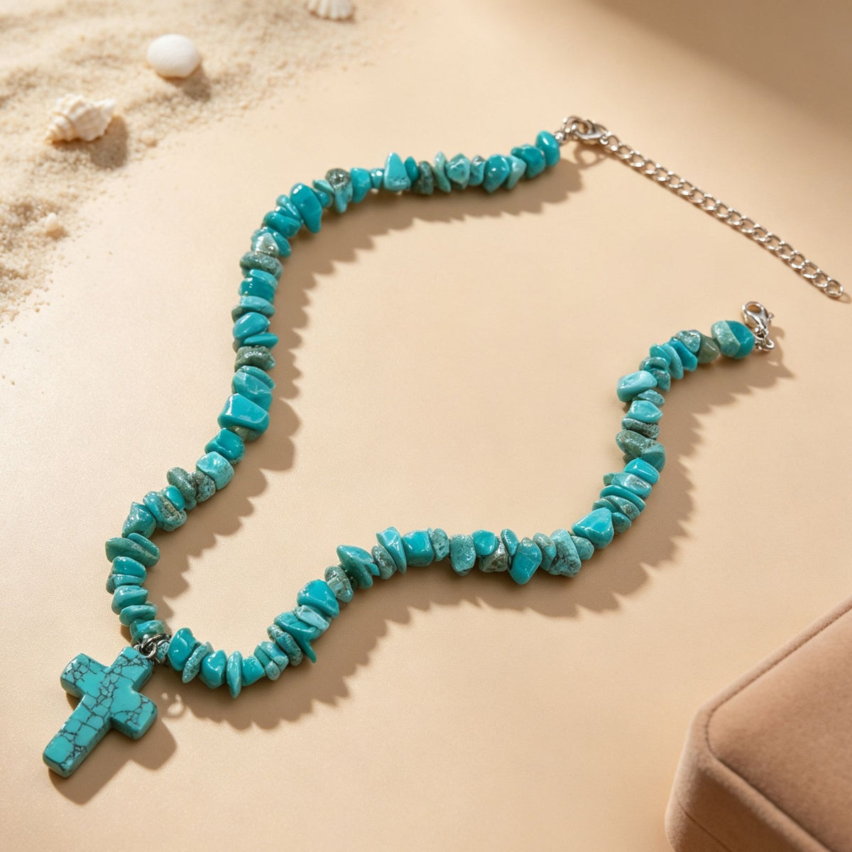 Boho Turquoise Cross Beaded Necklace