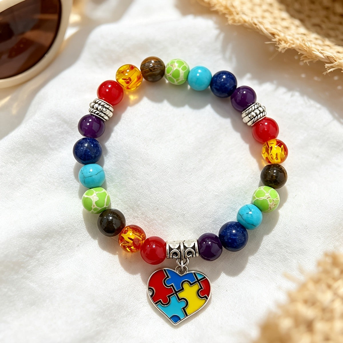 Boho Chakra Puzzle Heart Bracelet