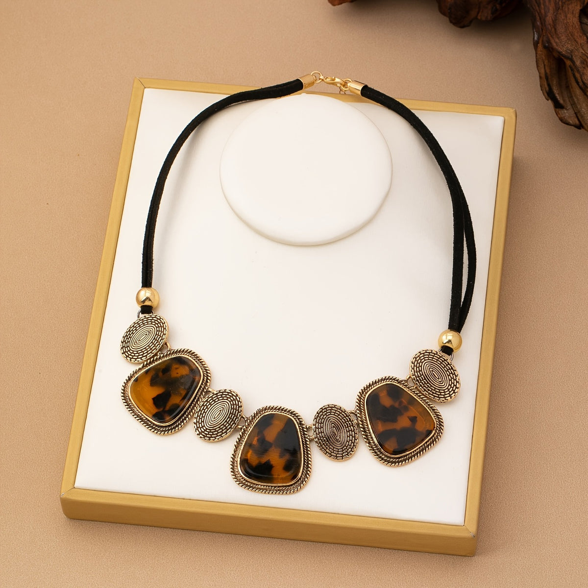 14k Boho Leopard Print Statement Necklace