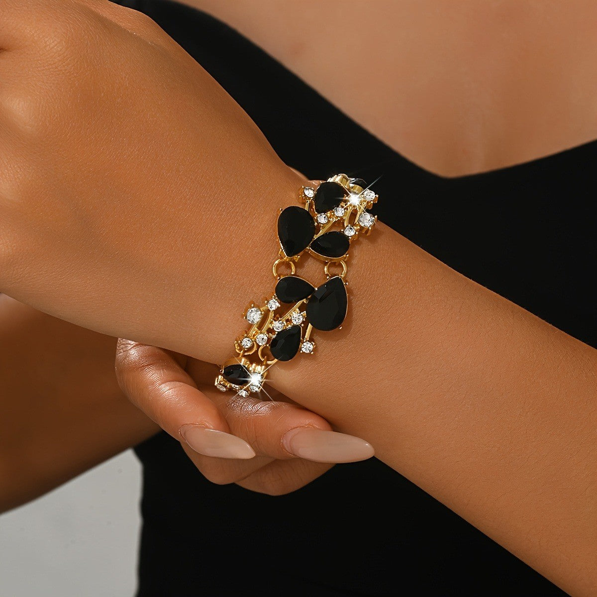 Elegant Black Teardrop Statement Bracelet