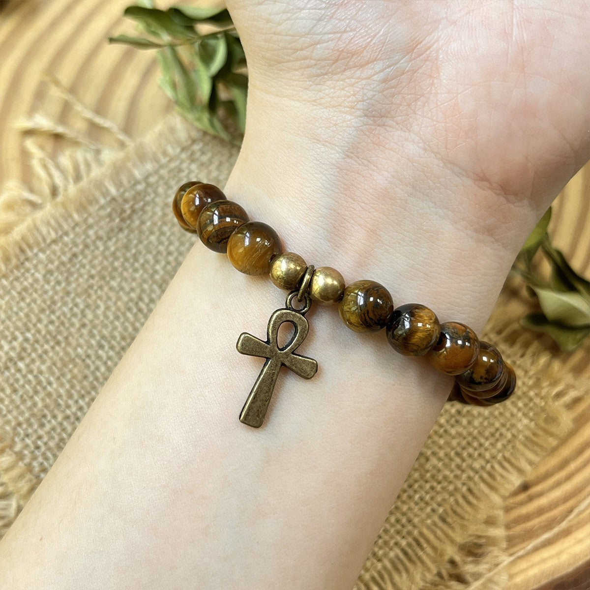 Vintage Tiger Eye Ankh Bracelet